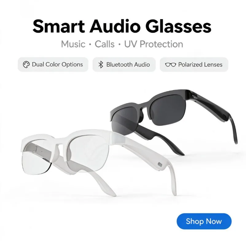Open Ear Bluetooth Smart Sunglasses With Real-Time Translation, Anti UV HD Lightweight Comfort Eyewear