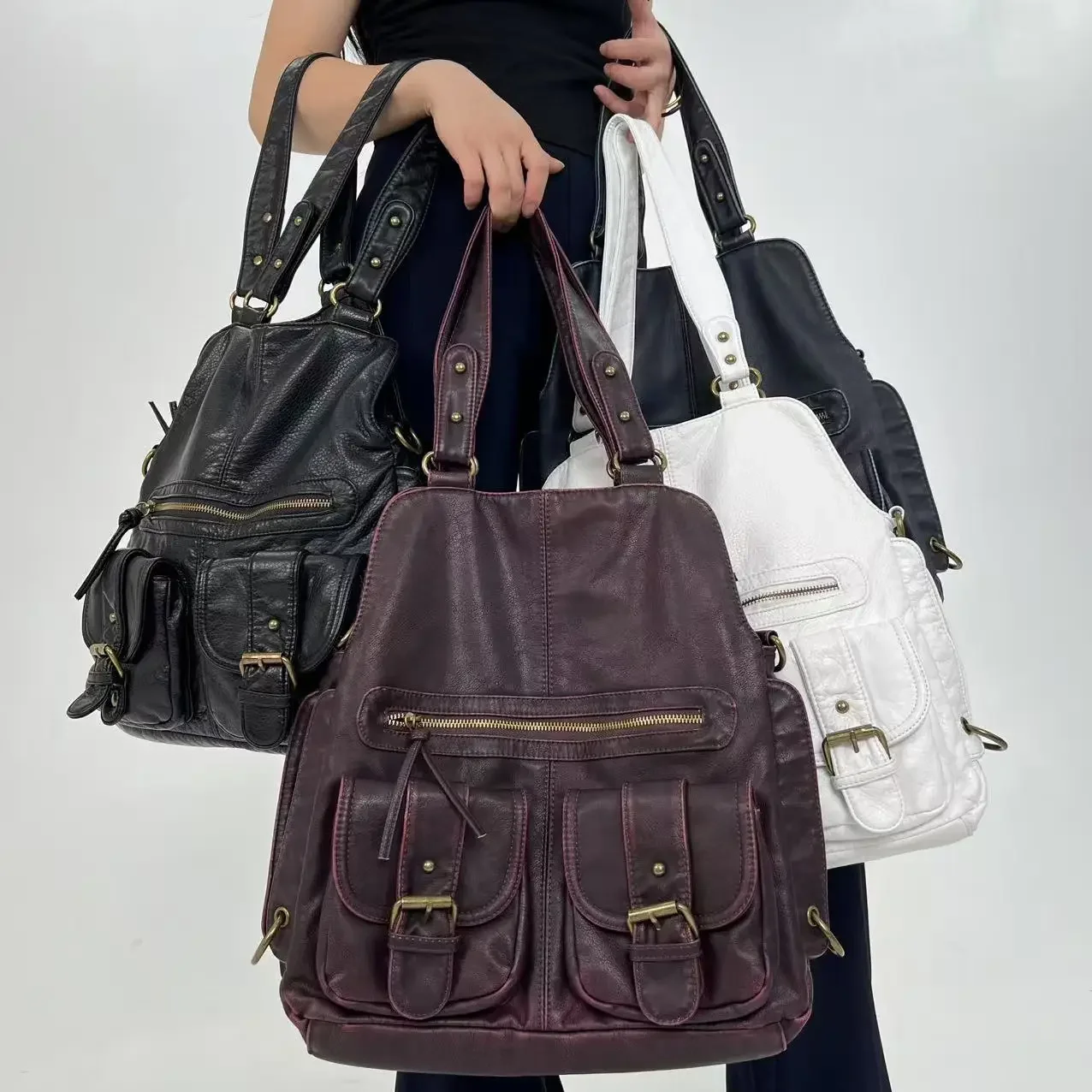 

Ladies' fashionable Y2K Maillard aged messenger bag with large capacity, vintage style, multiple pockets, and handheld bag