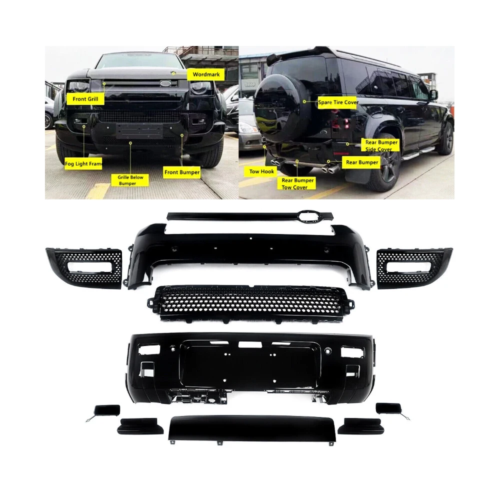 

Front Rear Lip Bumper Guard Skid Kit For Land Rover Defender 90 110 130 2020-2024