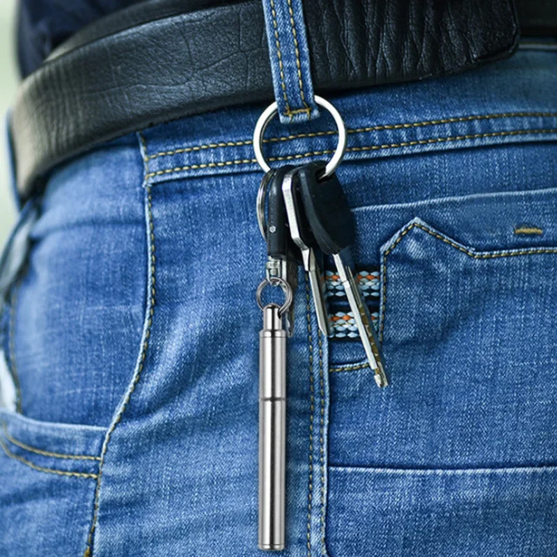 Długopis teleskopowy z kółkiem na klucze Mini długopis ze stali nierdzewnej Przenośne artykuły papiernicze