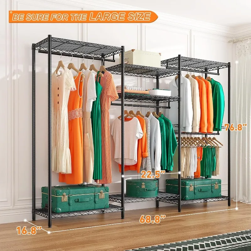 Clothes Rack Heavy Duty Load 840 LBS Adjustable Clothing Racks for Hanging Clothes,Metal Portable and Sturdy