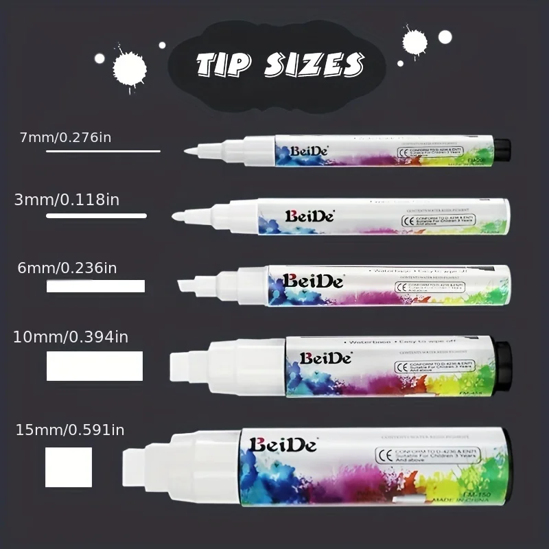 5 White Variety Chalk Markers - Wet & Dry Erase Chalk Pens for Blackboard, Chalkboards, Windows, Signs, Glass, Bistro