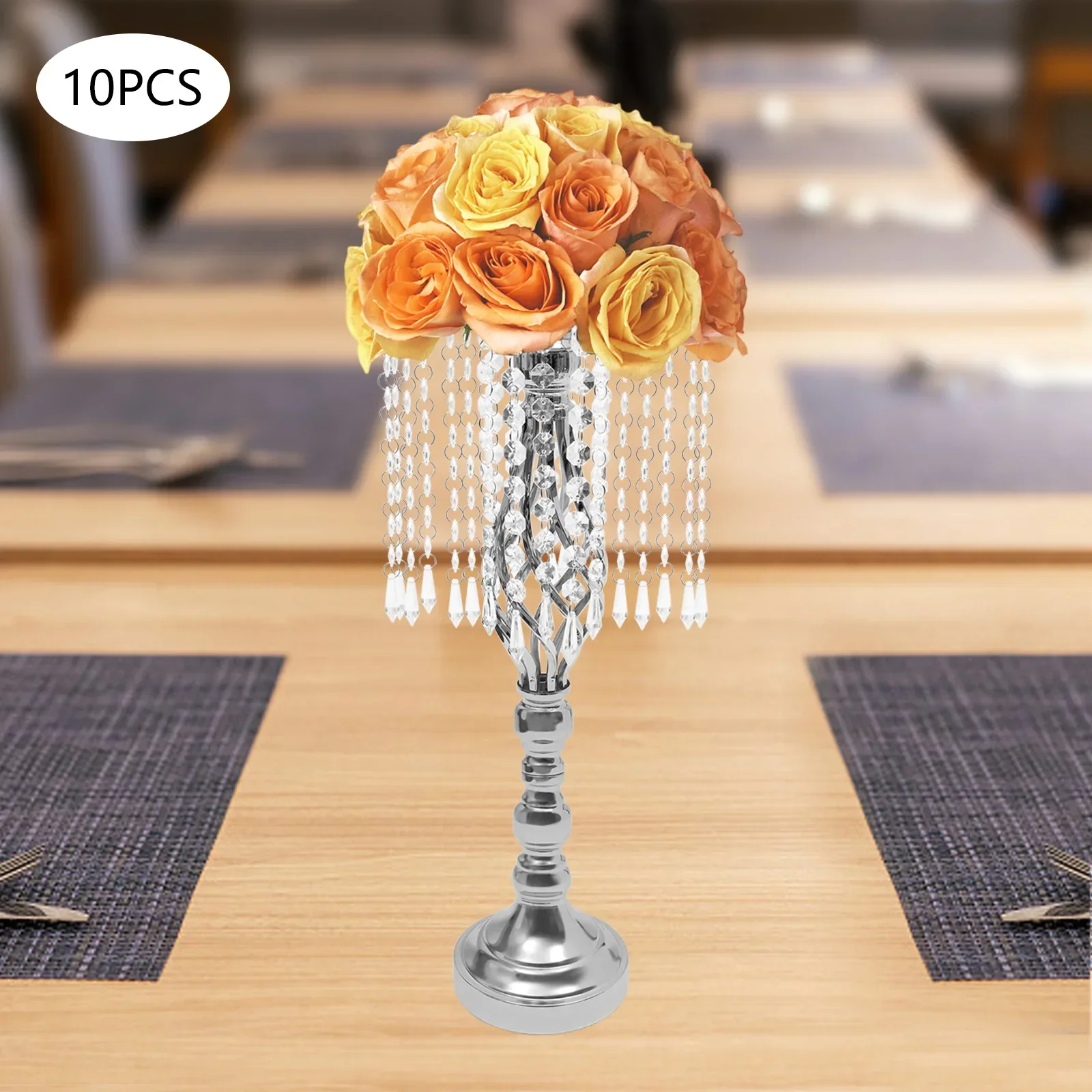 10 قطع زهور كريستال فضية مقاس 19.3 بوصة - قطع مركزية لحفلات الزفاف، مزهريات أكريليك حديدية لديكور المنزل وحفلات عيد الميلاد