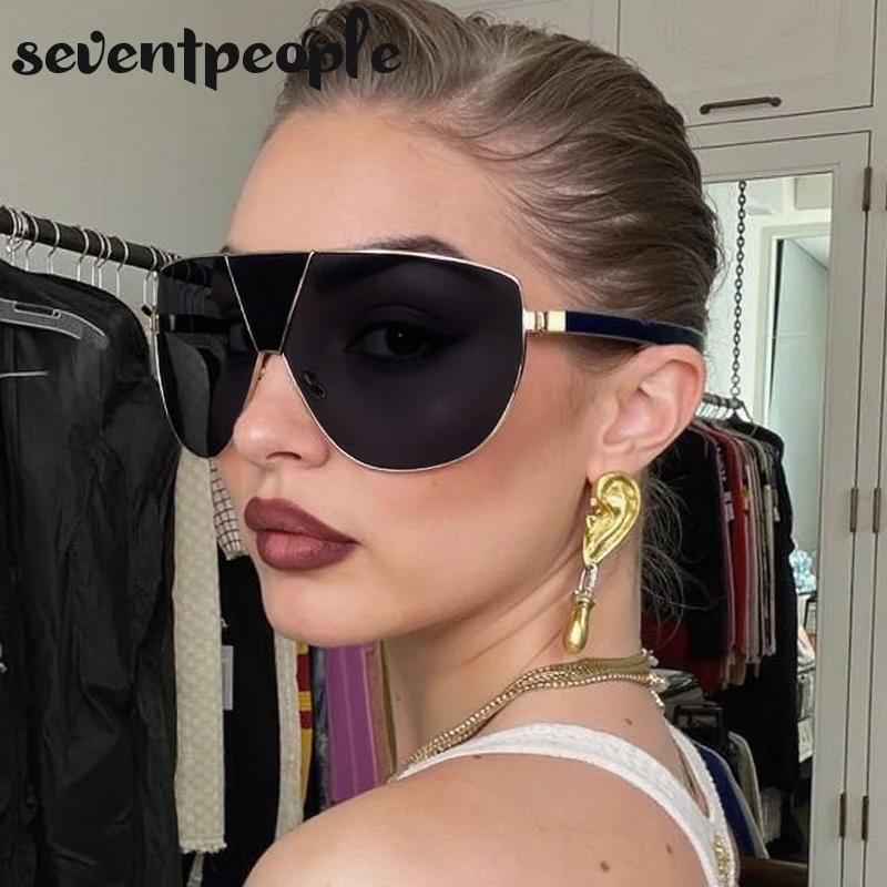 

Oversized Windproof Pilot Sunglasses Women 2025 Luxury Brand Trendy Steampunk Metal Shield Sun Glasses Vintage Cycling Goggle