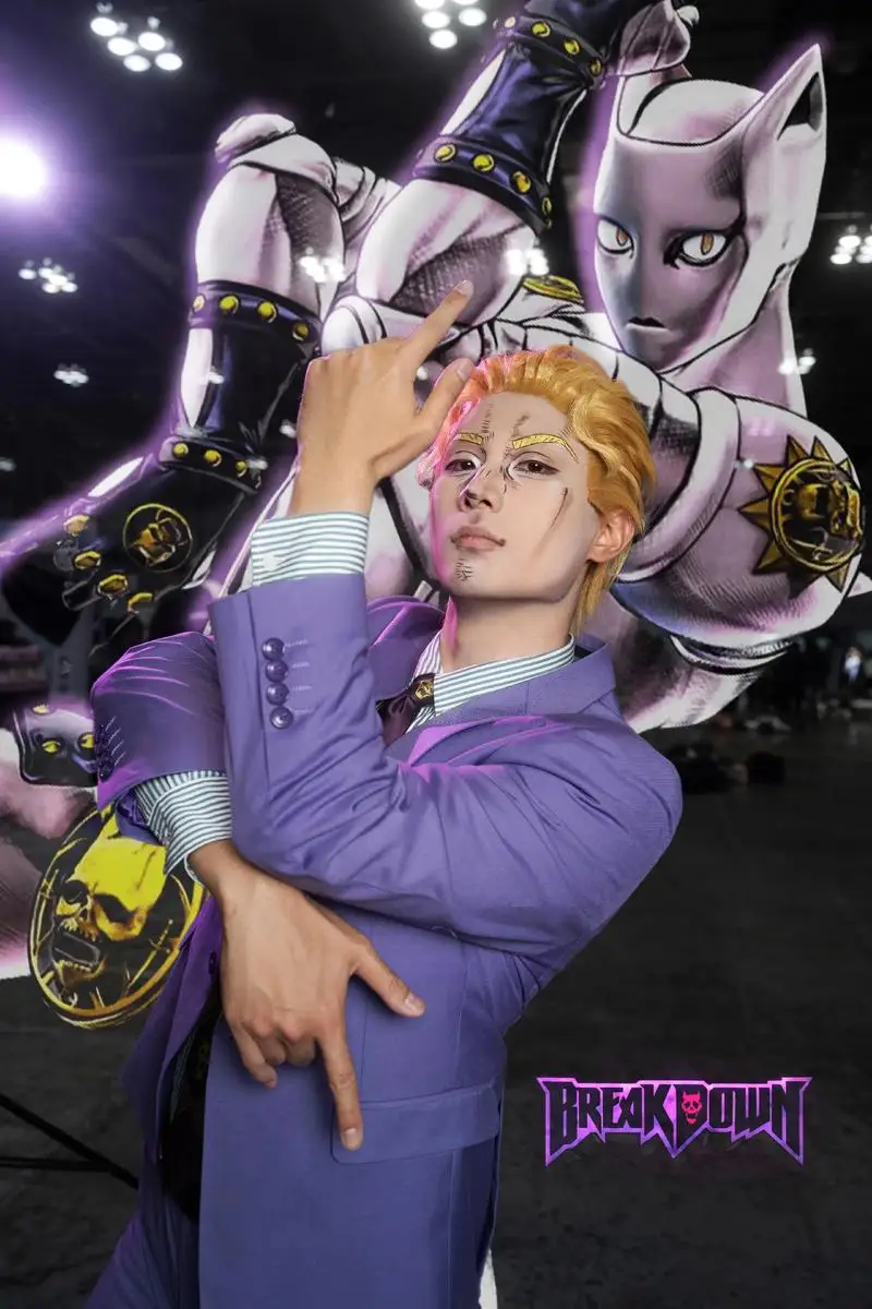 Кира Йошикаге Косплей Костюм Аниме Приключения Йошикаге Кира Фиолетовый Костюм Джоджо Униформа Парик Мужчины Хэллоуин Карнавальные Вечерние Наряды