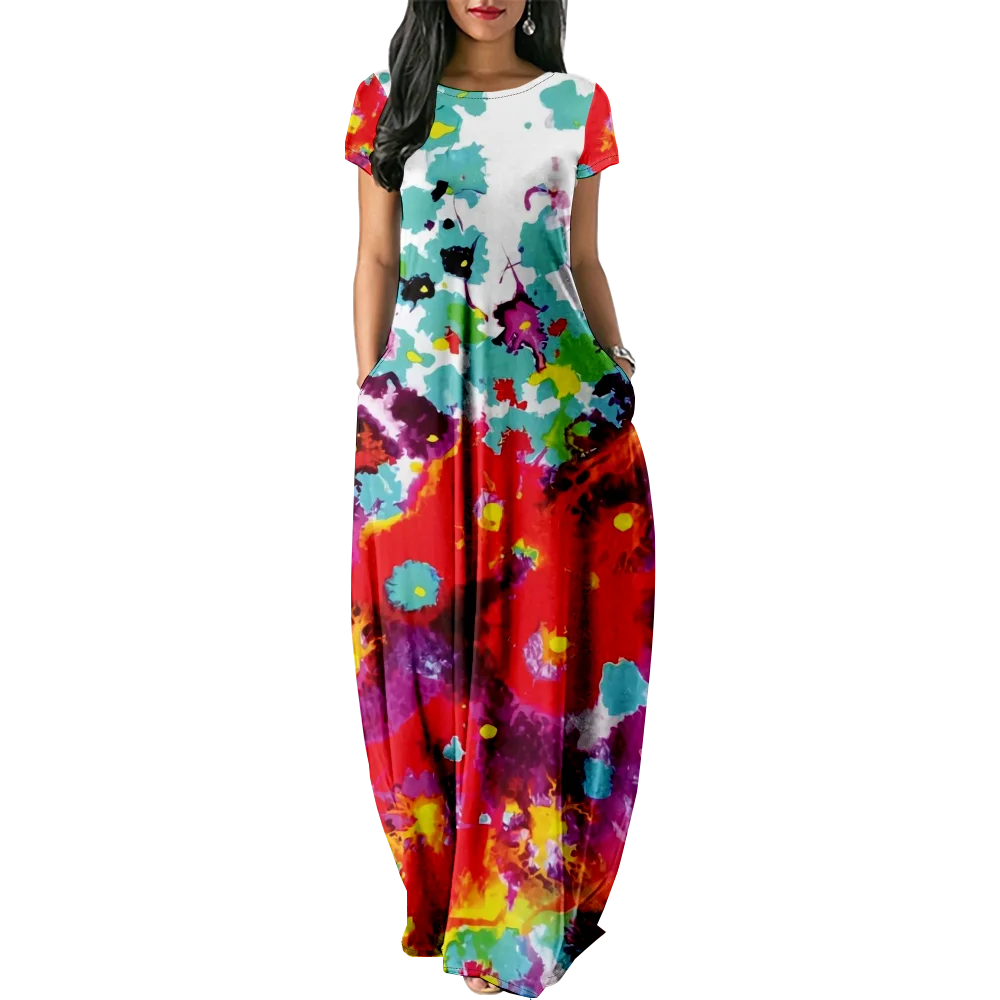 

Summer Stylish Party Dress Streetwear Women Dresses Tie Dye Luxury Maxi Dress Elegant Robe Holiday Girl Fashion Beach Vestidos