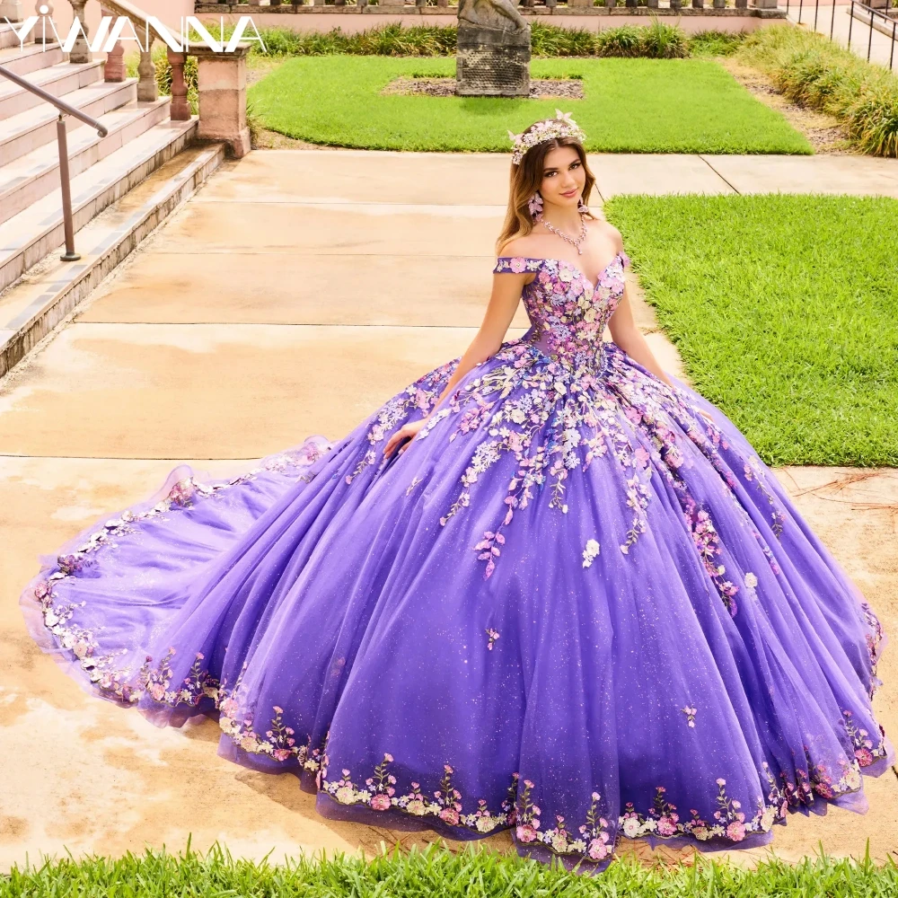 

Romantic Sweetheart Neck Ball Gown Quinceanera Prom Dresses Sparkly Colorful Appliques Princess Long Sweet 16 Dress Vestidos