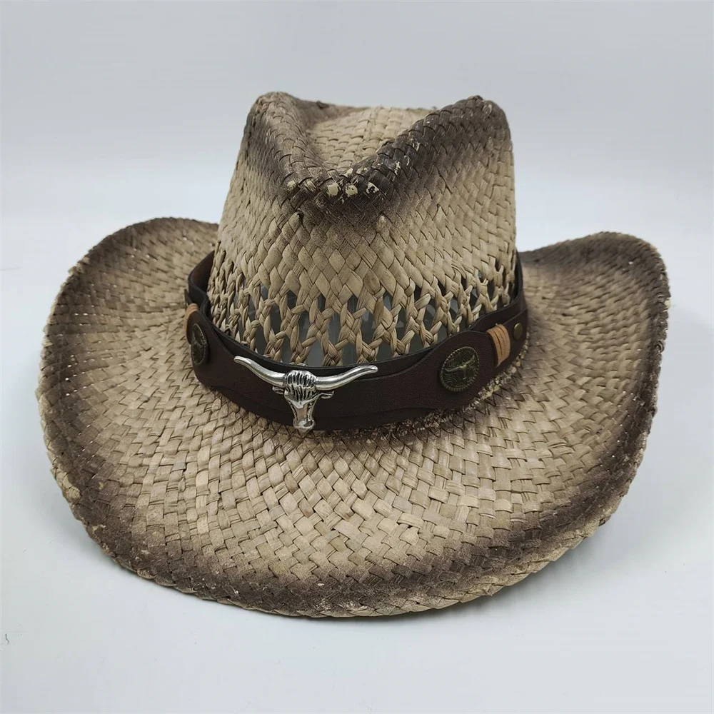 Hollow Out Straw Western Cowboy Hat for Men Women Summer Curling Brim Beach Sun Hats Panama Cowgirl Hats sombreros de vaquero