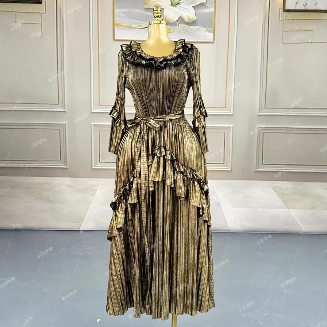 

Miyake Pleated Dresses Plisse Plus Size Fold Women's 2025 Summer Premium Sense Miyake Pleat Ironing Dress Pleats Long Dresses