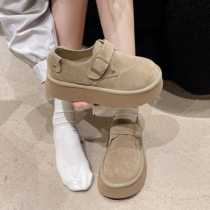 Women's Shoes Platform Female Footwear Casual Sneaker Round Toe Loafers With Fur Shallow Mouth Slip-on All-Match Clogs Dress New