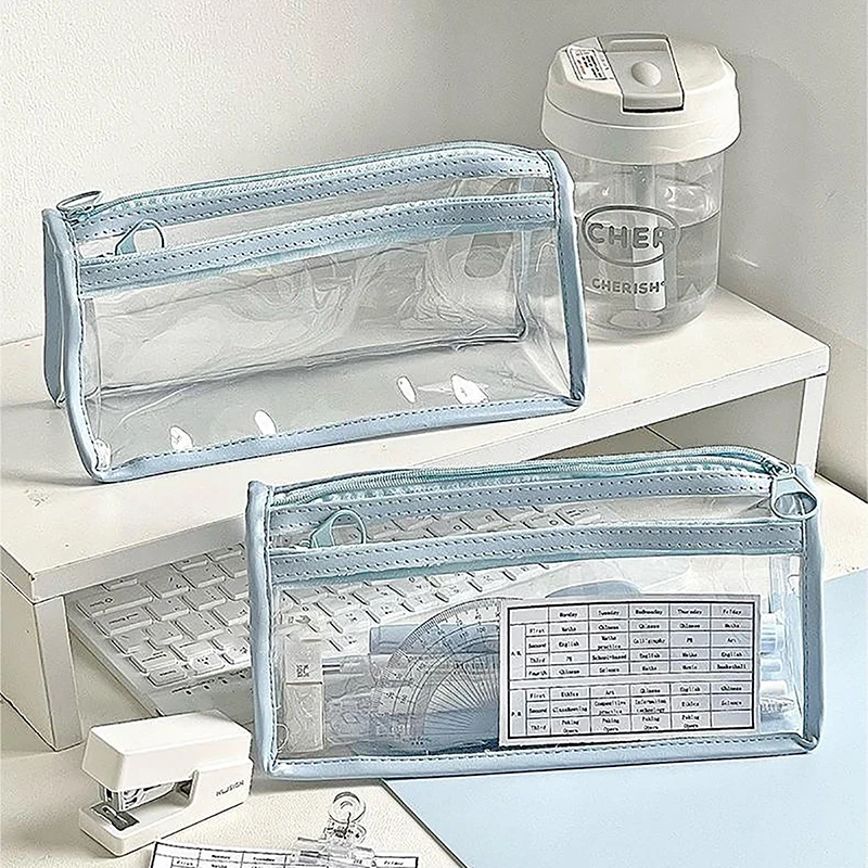 กระเป๋าดินสอแบบโปร่งใสความจุสูง1ชิ้น, กระเป๋าใส่ดินสอแบบเรียบง่ายพกพาอุปกรณ์การเรียนกระเป๋าใส่เครื่องเขียนกล่องใส่ปากกา