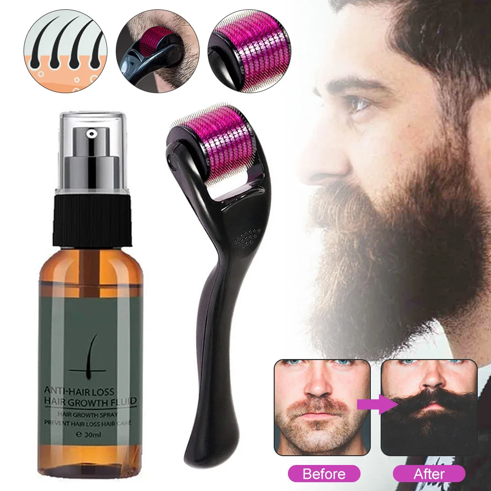 Kit de rodillo de crecimiento de barba Natural para hombres, aceite de crecimiento de barba para hombres, potenciador nutritivo, Spray de aceite de barba anticaída de cabello con rodillo de barba