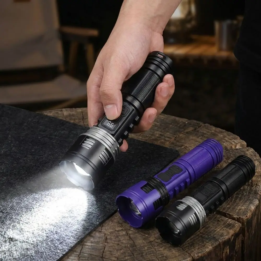 Telescopic Zooming Strong Flashlight COB Flood Digital Power Display Handheld Spotlight Long Lasting Runtime Waterproof