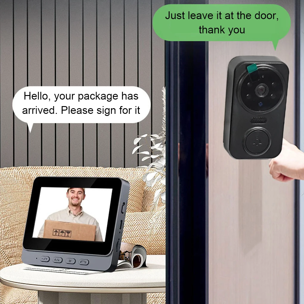 M12 Wireless Smart Video Doorbell 4.3 Inch Color Screen HD Noise Reduction Infrared Night Vision Home 2-way Voice Intercom