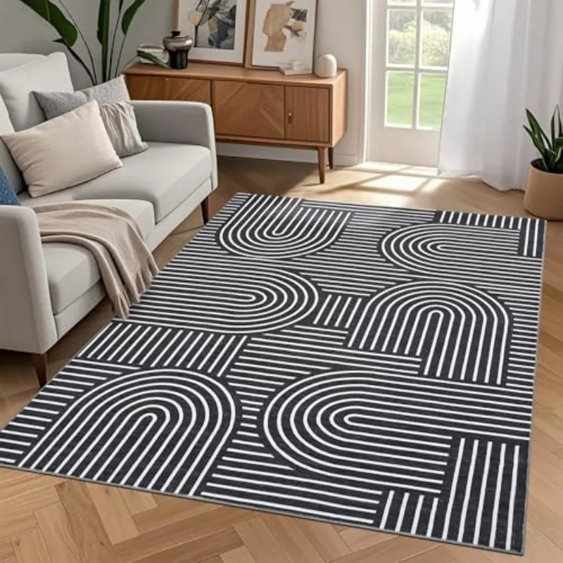 Boho Geometric Arch Line Area Rug Modern Minimalist Floor Carpet for Living Room Bedroom Indoor Home Decor Mat