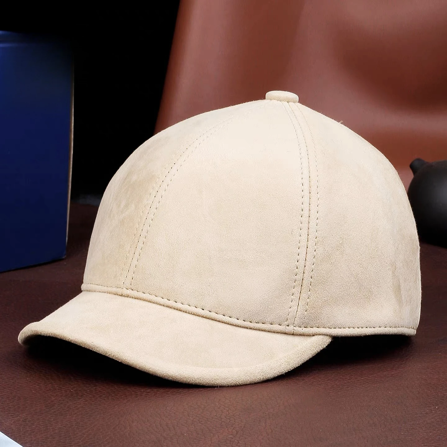 Baseball Cap Hat for Women Short Brim Genuine Suede White Leather Sheepskin Duck Tonue Hats Casual Leather Adjustable 55 60cm