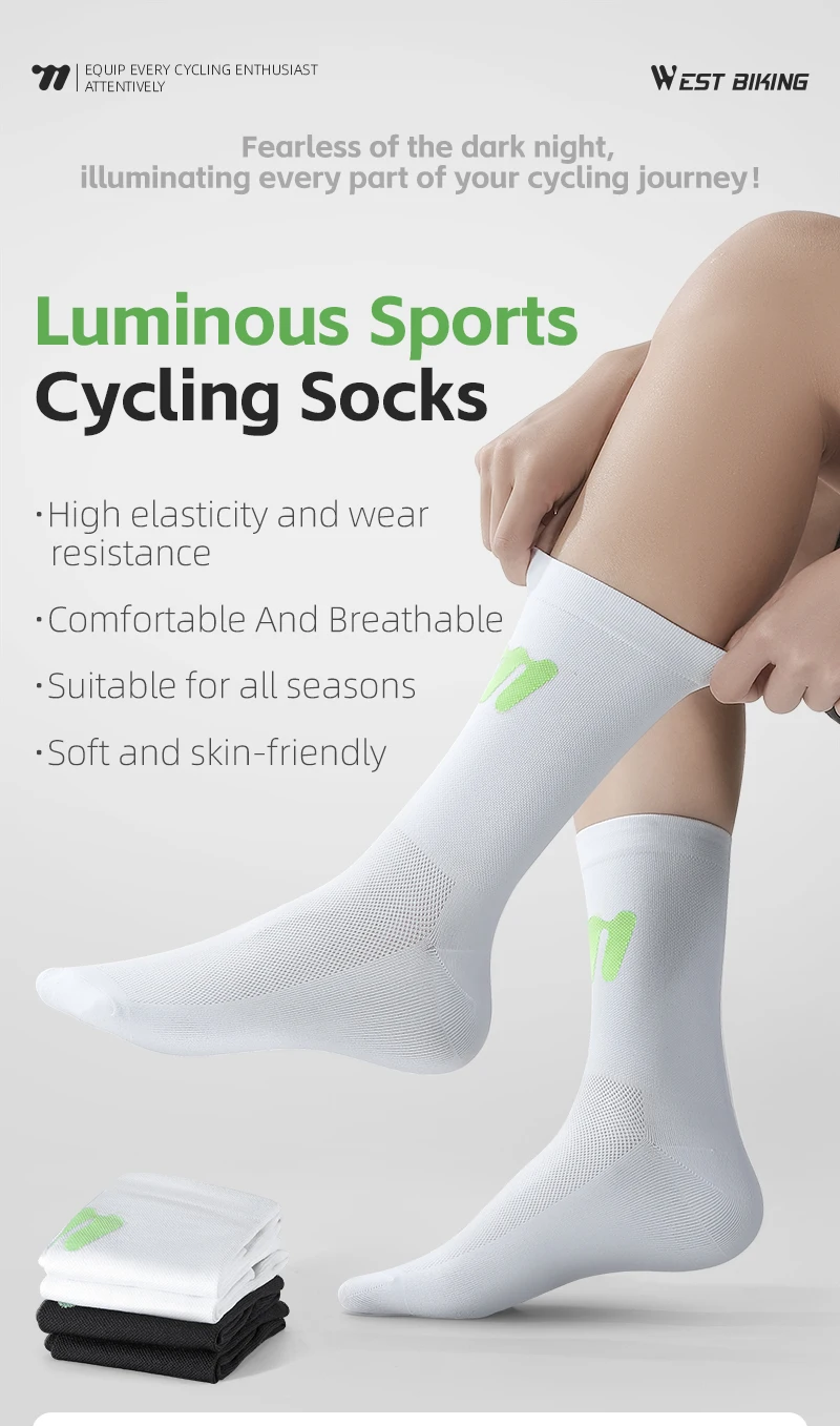 WEST BIKING Fahrradsocken Atmungsaktiv Hochelastisch Leuchtend Nacht-Fahrradsocken für Männer Frauen Outdoor-Sport-Fußbekleidung 1/2/3 Paar – Detail 1