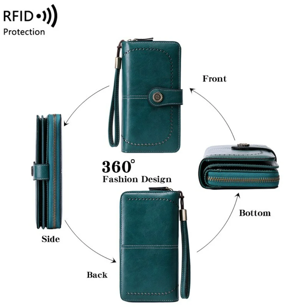 

Color Large-capacity Long Wallet, Vintage Multifunctional Coin Purse With Zipper & Wristband for womens Cute pouch Karol g
