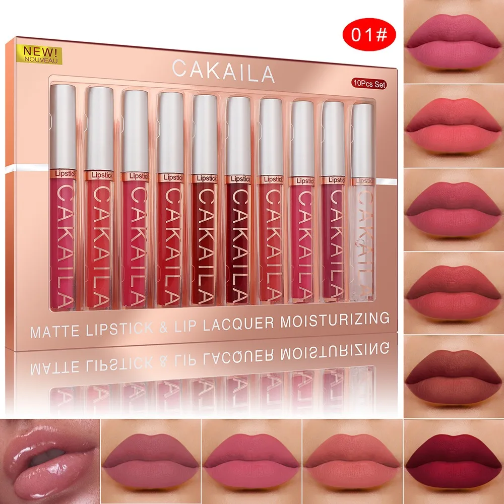 10PCS Matte Fluwelen Lippenstift Set Waterdicht langdurige Sexy Rode Lipgloss Anti-aanbak Cup Schoonheid Lip Tint Lip Vlek make-up Cosmetische