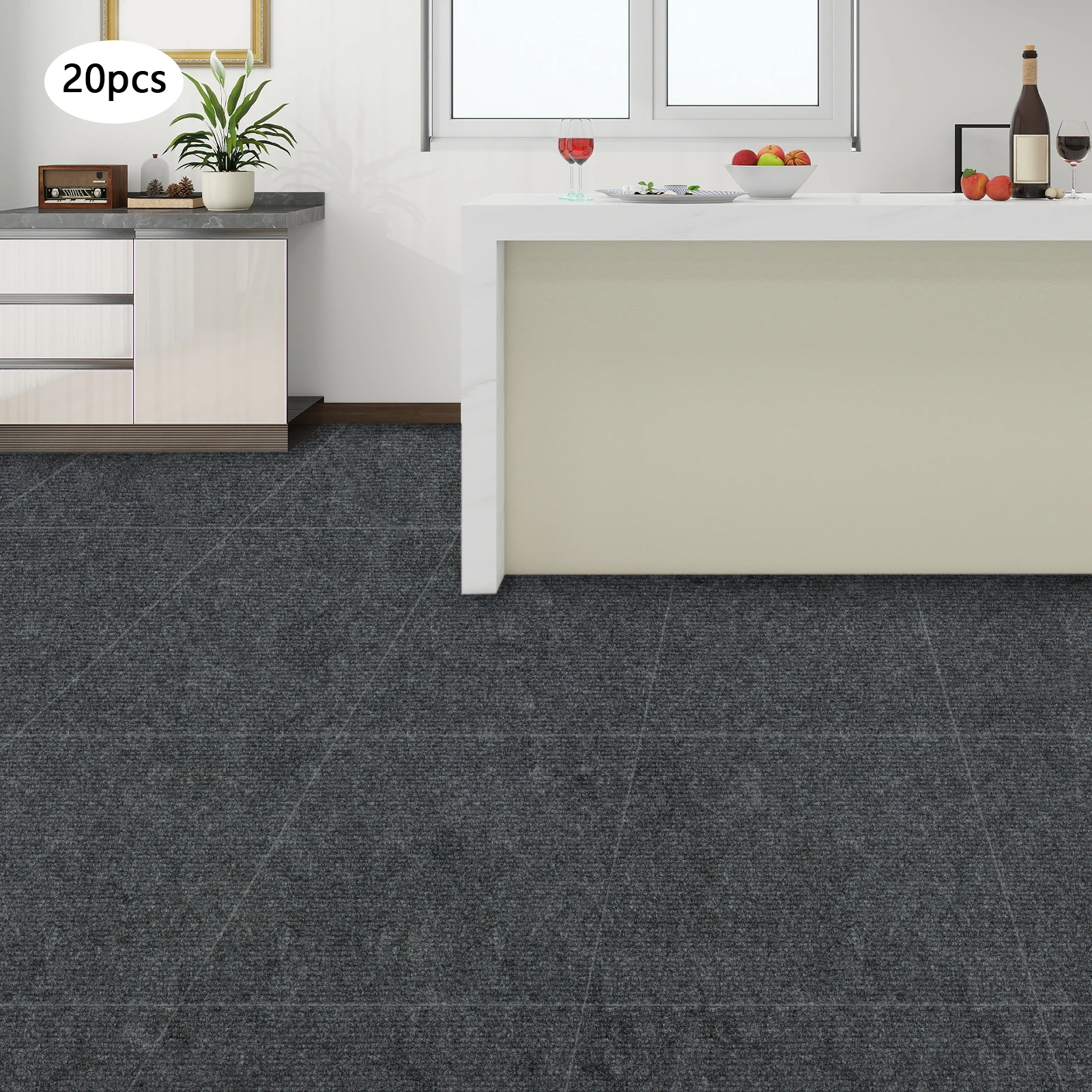 

20 Pcs 23.6x23.6in Self-Adhesive Striped Square Carpet, 4mm Thick Fit Cement/Wood/Tile Floors, Multiple Colors