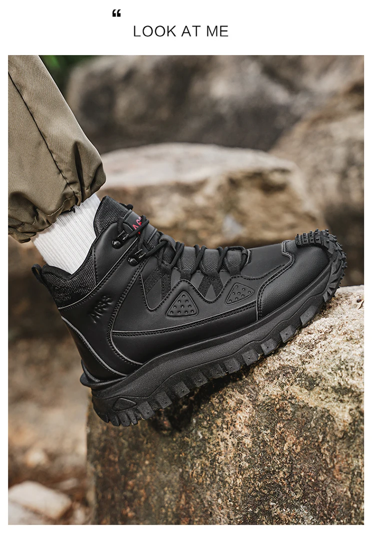 Herren-High-Top-Outdoor-Freizeitsportschuhe, mit stoßfestem Zehenschutz, rutschfester und abriebfester Sohle mit tiefem Profil, seitlichem Reißverschluss für einfaches An- und Ausziehen, geeignet für Wanderungen und Trekking, strapazierfähig und langlebig. – Detail 16