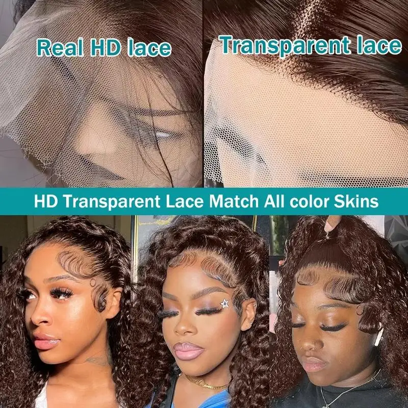 Deep Wave Chocolate Brown Lace Front Wig Human Hair Water Wave 13x6 13x4 220% Density Curly Lace Frontal Wigs Pre Plucked image 4