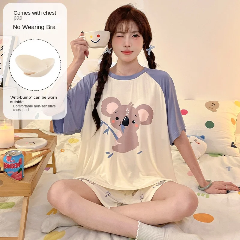 

Spring Autumn Nightwear With Bust Padded Young Womens Modal Cotton Pajama Sets Pyjamas Sleepwear Girl Loungewear Pijama Homewear
