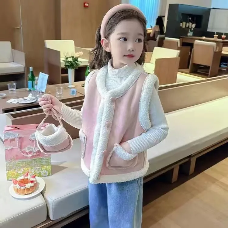 Neue Mädchen Jacke Leder Weste Mode Kinder Mäntel Französisch Kinder Oberbekleidung Frühling Herbst 22-046