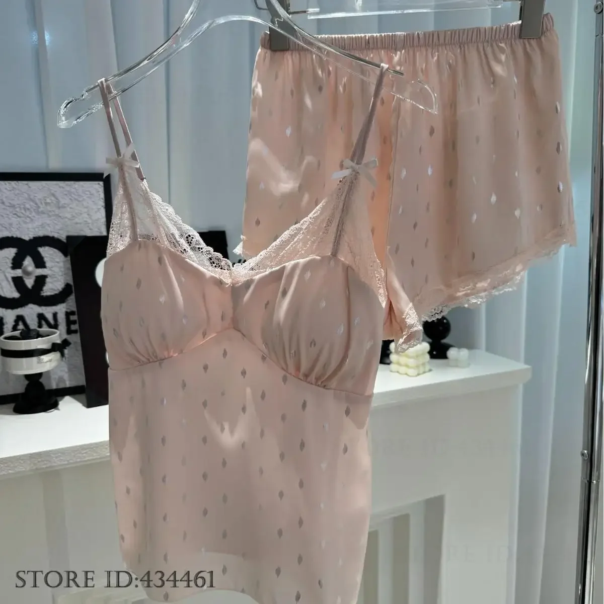 

Summer New Pajamas Homewear Sexy Lace Strap Top&shorts Pyjama Pour Femme Loose Casual Silky Satin Sleepwear Loungewear Lingerie