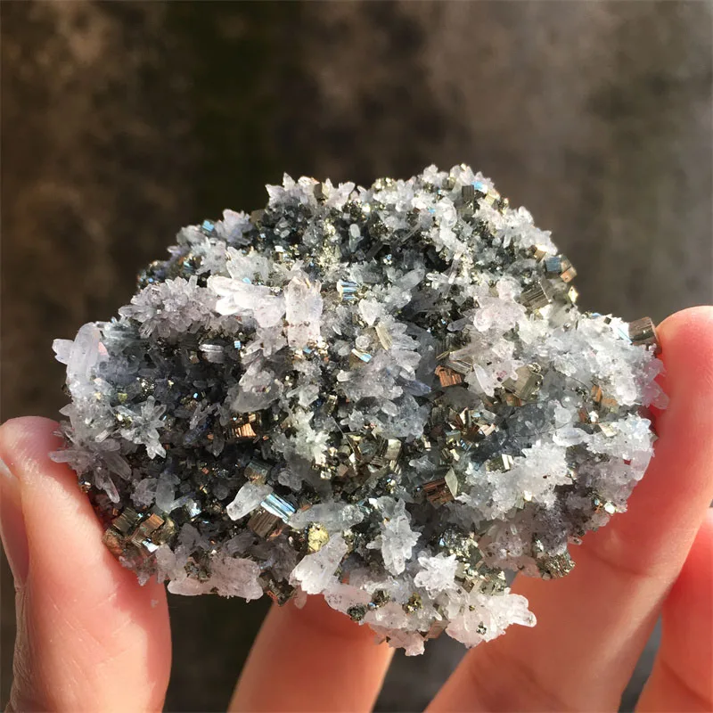 100% Natural Crystal Quartz With Pyrite Or Chalcopyrite Symbiotic Specimen Cluster Home Decor Meditation Energy Healing Stone