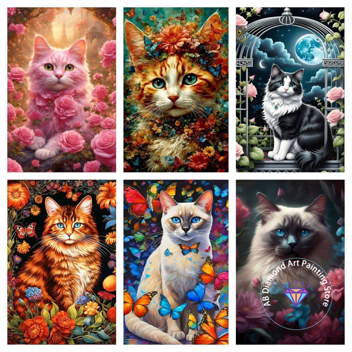 

Flower Cat Cartoon AB Diamond Painting Kit 5D DIY Diamond Embroidery Cross Embroidery Handmade Art Gift Crafts Home Decoration