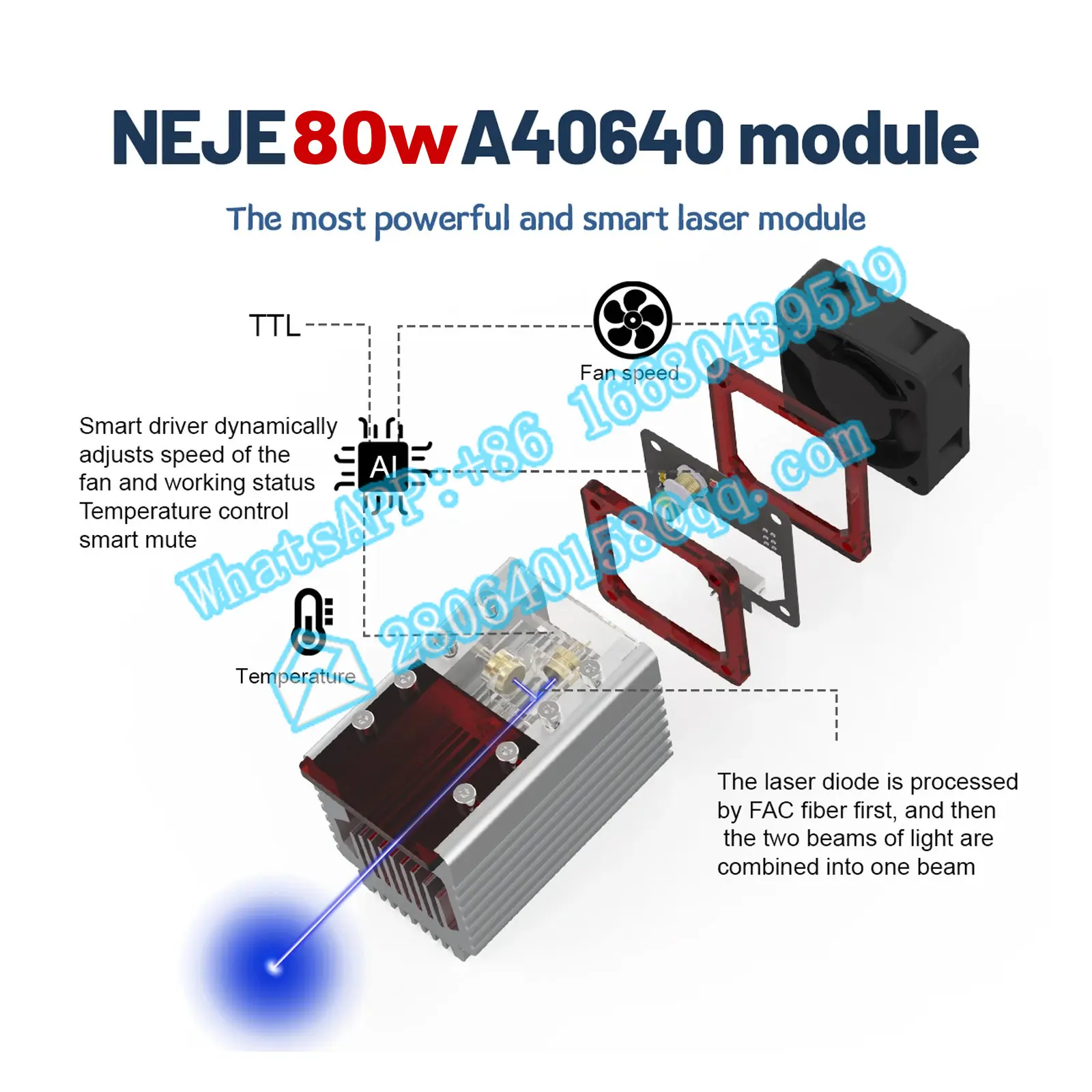 NEJE 80w 445nm Laser Module Kit for  Engraving Machine Mini Engraver Accessory DIY Tools  Cutting Head