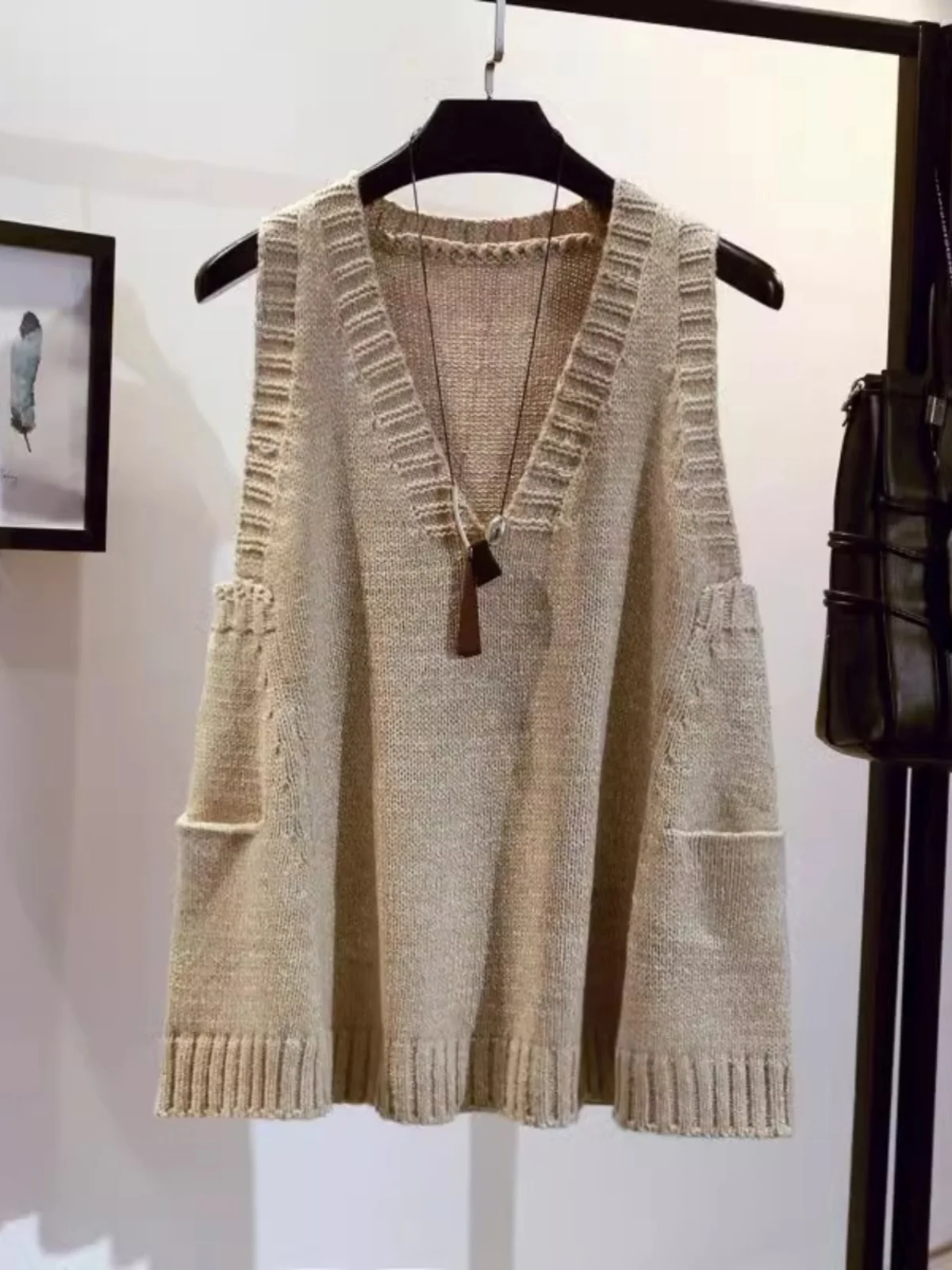 

Sli V-Ne Women's Sweater Vest Outerwear Knitted Top plus Size Trendy Commute Sle Autumn Collection Outer Layer