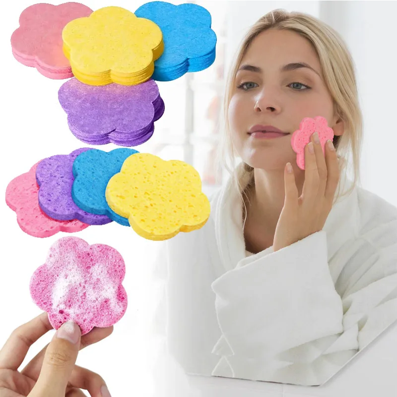 ฟองน้ำล้างหน้าเยื่อไม้ ฟองน้ำบีบอัด ฟองน้ำแต่งหน้ารูปดอกไม้ ฟองน้ำทำความสะอาดผิวอย่างอ่อนโยน ฟองน้ำสร้างฟองเยอะ