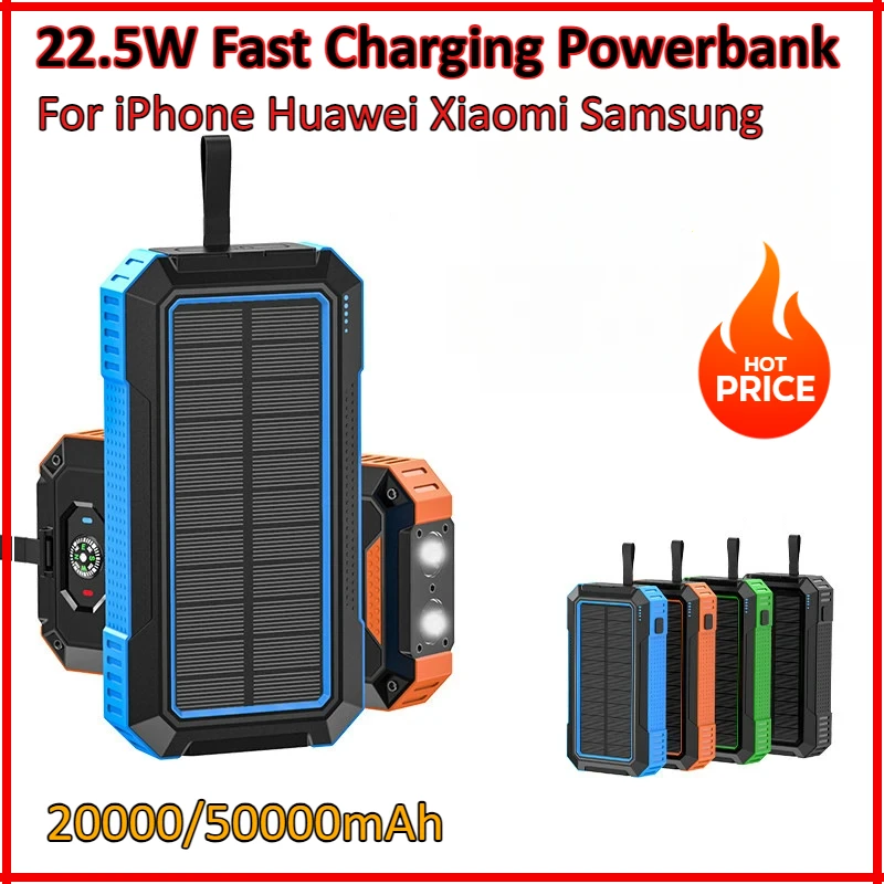 

50000mAh Portable Solar Power Bank Wireless Charger 22.5W Fast Charging Powerbank For iPhone Huawei Xiaomi Samsung Spare Battery