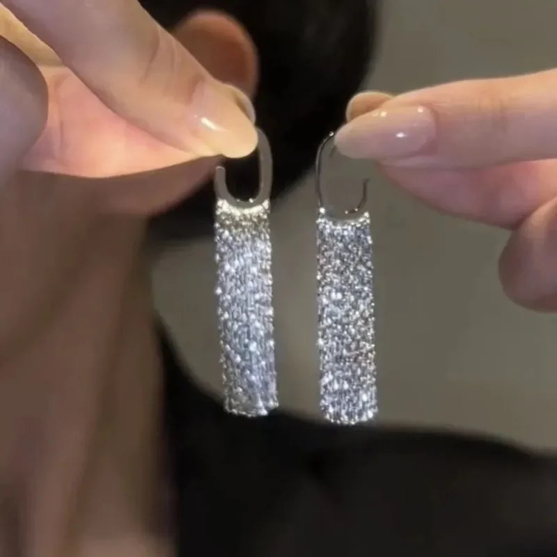 Long Metal Chain Tassel Drop Earrings for Women, Gold Color, Bling, Wedding, Ms Daily Fashion Jewelry