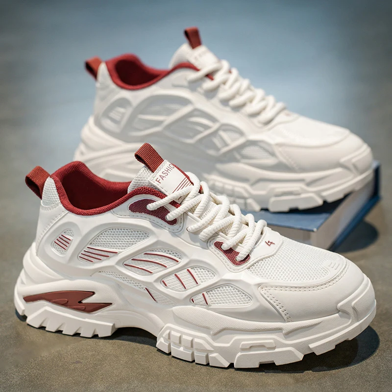 

Thick Sole Versatile Clunky Sneaker for Men 2025 New Trend Mesh Lace Up Breathable Casual Sports Shoes Increased Soft Soles