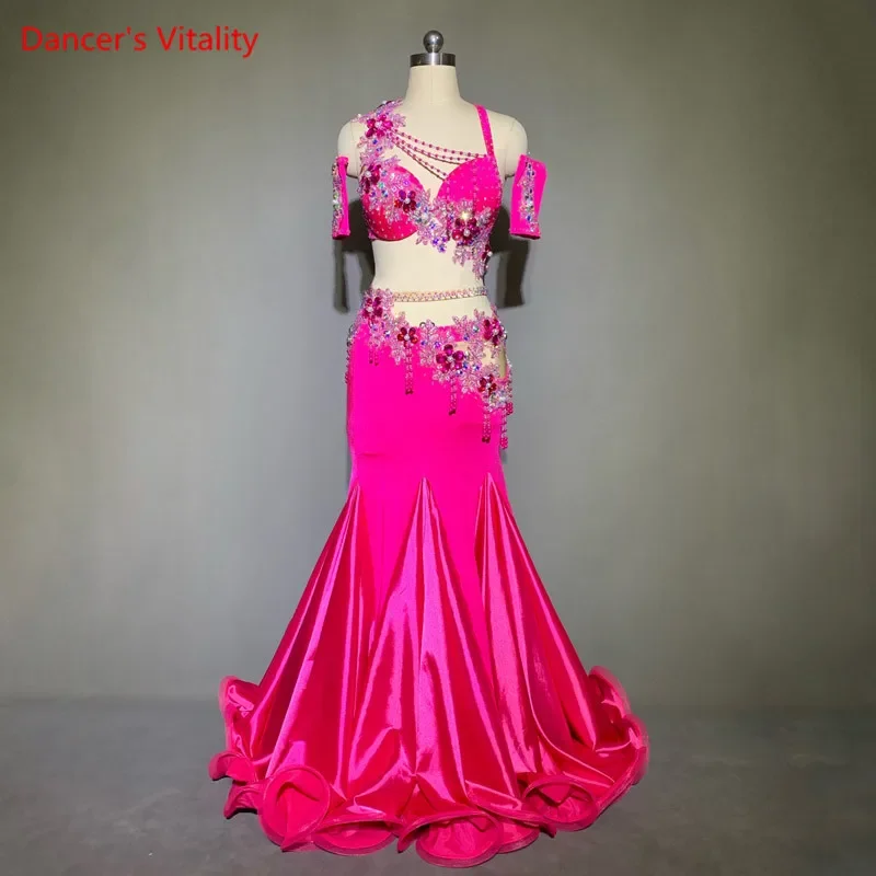 Belly Dance Suit Full Diamond Bra Big Swing Skirt Performance Clothes Set Profession Custom Adult Child  Competition Clothing