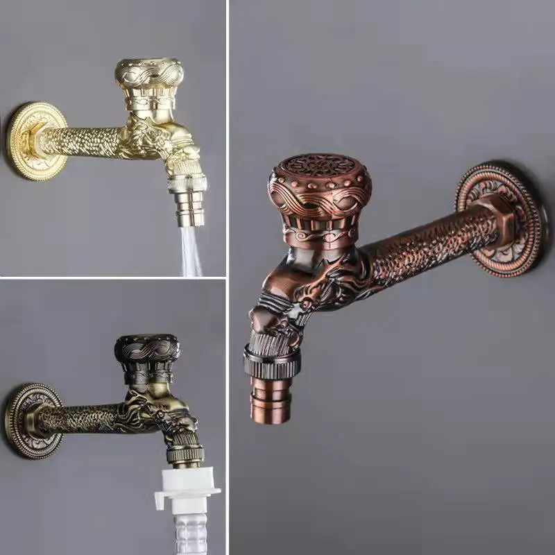 Anituqe Bronze Washing Machine Crane Decorative Outdoor Faucet , Vintage Garden Bibcock Tap Wall Mounted Mop Faucet Brass WF