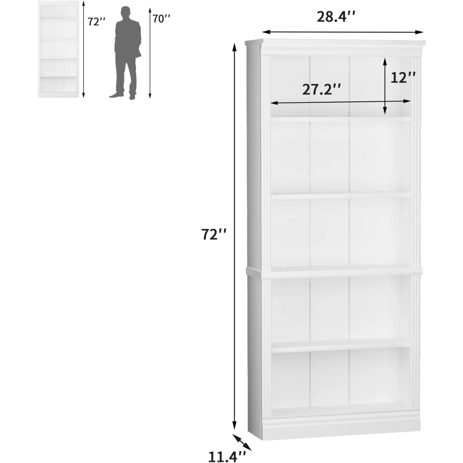 US Bookcase Bookshelves, 5-Shelf Tall Bookcase 72