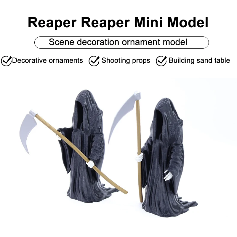 Black Grim Reaper Statue Mini Devil Figurine Dollhouse Halloween Thrilling Robe Nightcrawler Ornament Micro Landscape Decor