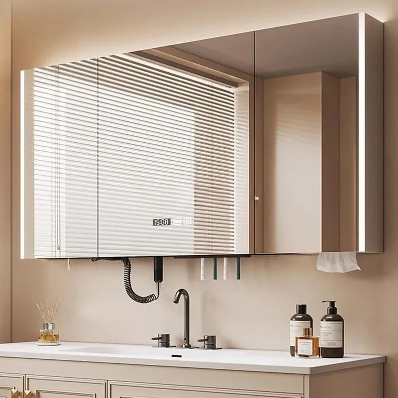 for New Multi-function Moisture-proof Simple Style Anti-fog Time Display Mirror Integrated Wall-mounted Smart Bathroom Mirror