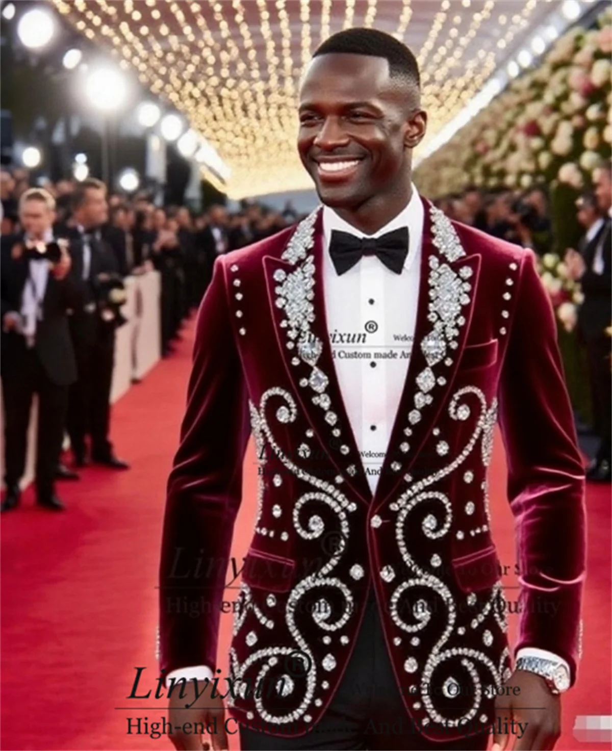 

Elegant Velvet Men Suit For Wedding High End Gem Beaded Male Prom Blazer Customized Groom Tuxedo 2 Piece Sets trajes para hombre