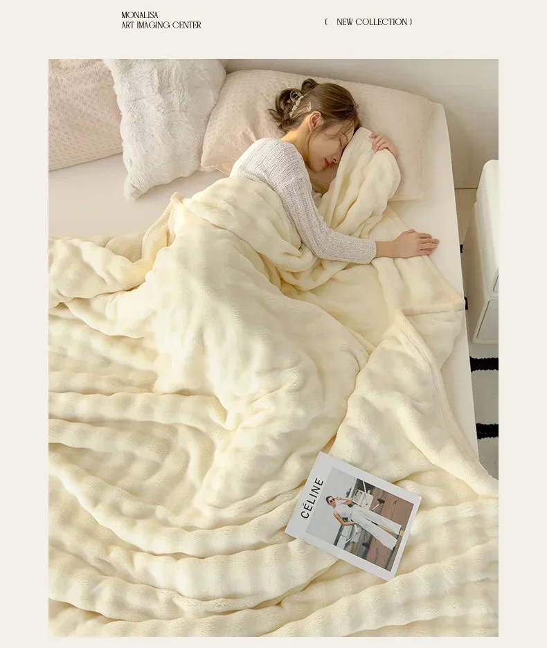 Einfarbige Flanell-Kaninchenfell-Decke, Nickerchen-Decke, Weiche Sofadecke, Korallenfleece-Überwurf für Schlafzimmer, Herstellergroßhandel – Detail 5