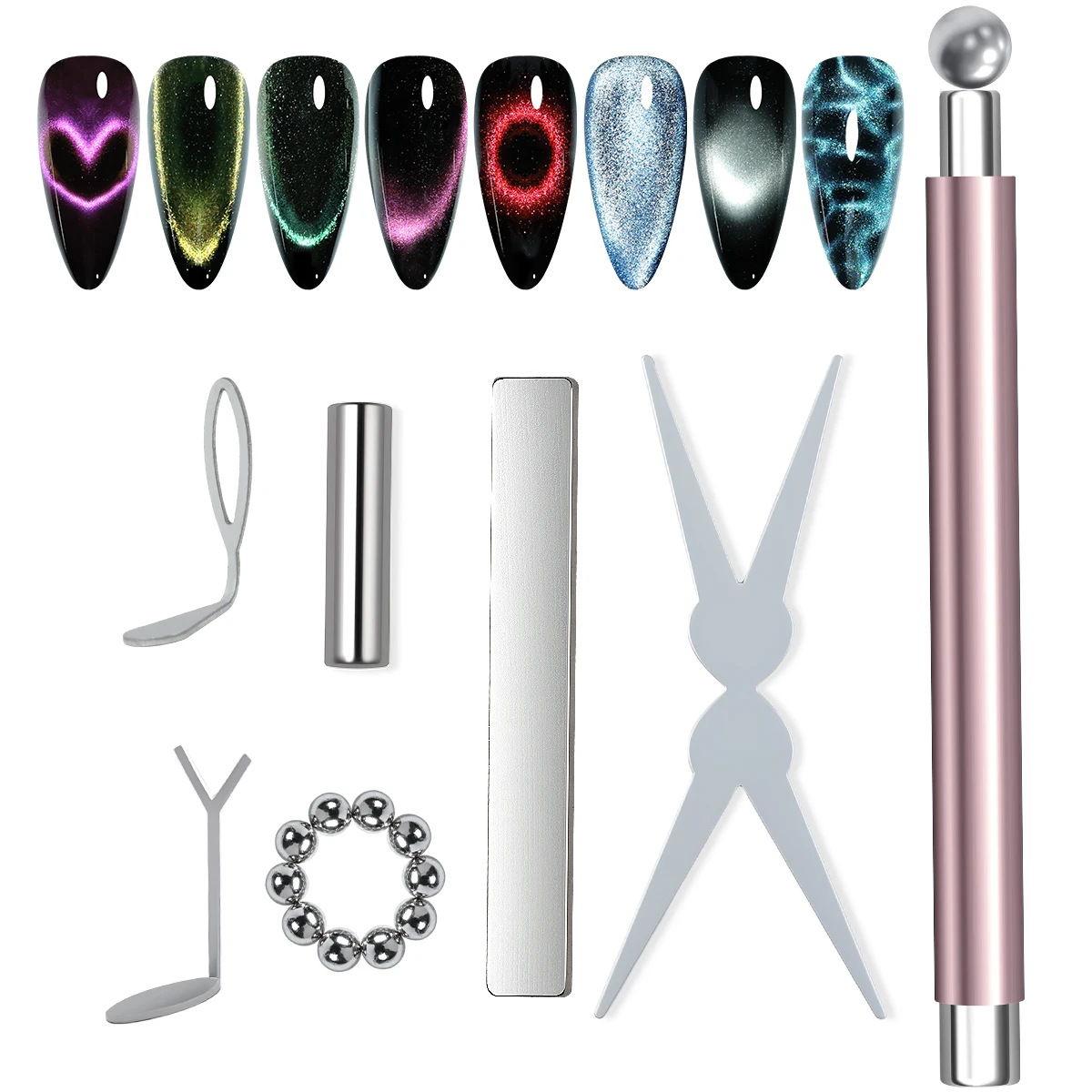 

7pcs Cat Eye Magnet Set With Y-Shaped Iron For Heart Cat Eye Effect Magnetic Design Multi-functional DIY Nail Tool Supplies