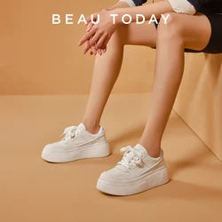 Beautoday Chunky Sneakers Women Synthetic Leather Round Toe Platform Sole Lace-up Ladies Trainers Shoes Handmade 29701