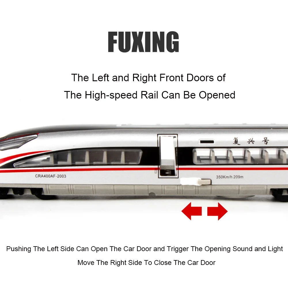 1/87 Alloy Diecast FUXING High Speed Railway Toy Models Car with Light Music High Iron Door Opened Vehicle Kids Educational Toys