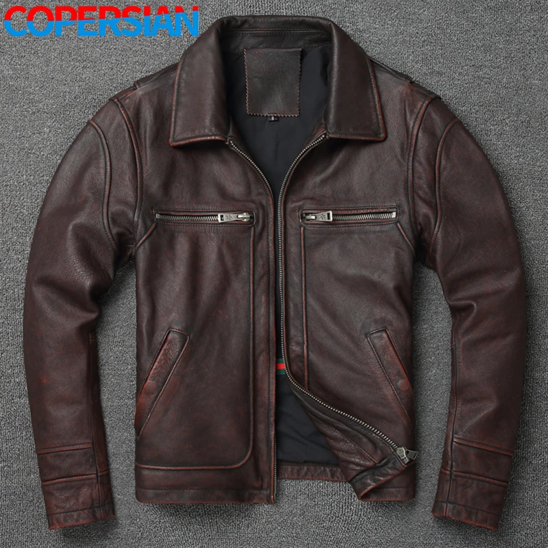 2022 Retro Style 100% Top Layer Cowhide Oversized Leather Jacket Color is made of Old Motorcycle Riding Clothes.