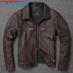 2022 Retro Style 100% Top Layer Cowhide Oversized Leather Jacket Color is made of Old Motorcycle Riding Clothes.