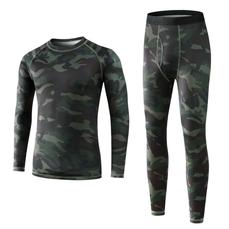 

2 Pcs/Set Camouflage Long Sleeve Thermal Underwear Men Front Open Long Johns Pants Winter/Autumn Warm Suit Print Man Sleepwear